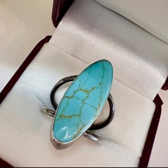 Vintage Handmade Huge Genuine Turquoise Ring 925 Sterling Silver Bezel Set - Picture 15 of 15